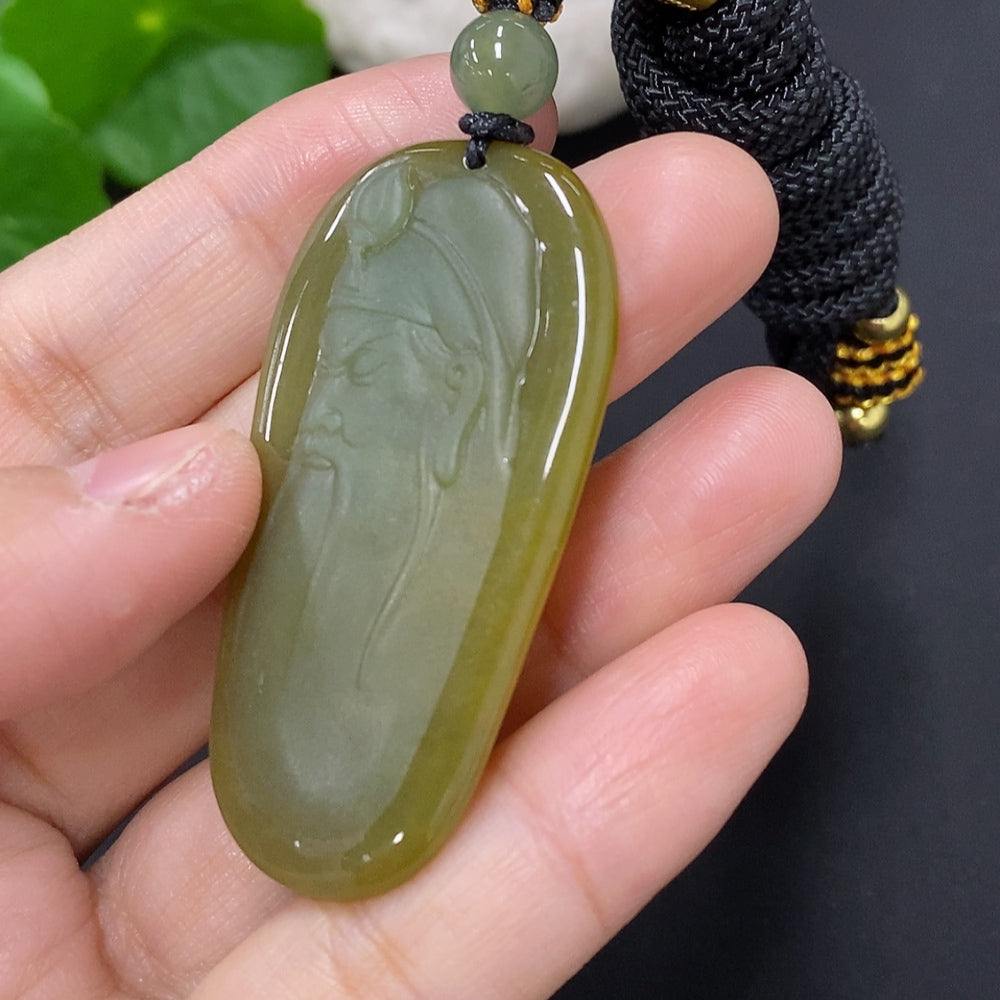 Jadeite Guan Gong Pendant Total Weight Including Rope Approximately 21.5g
