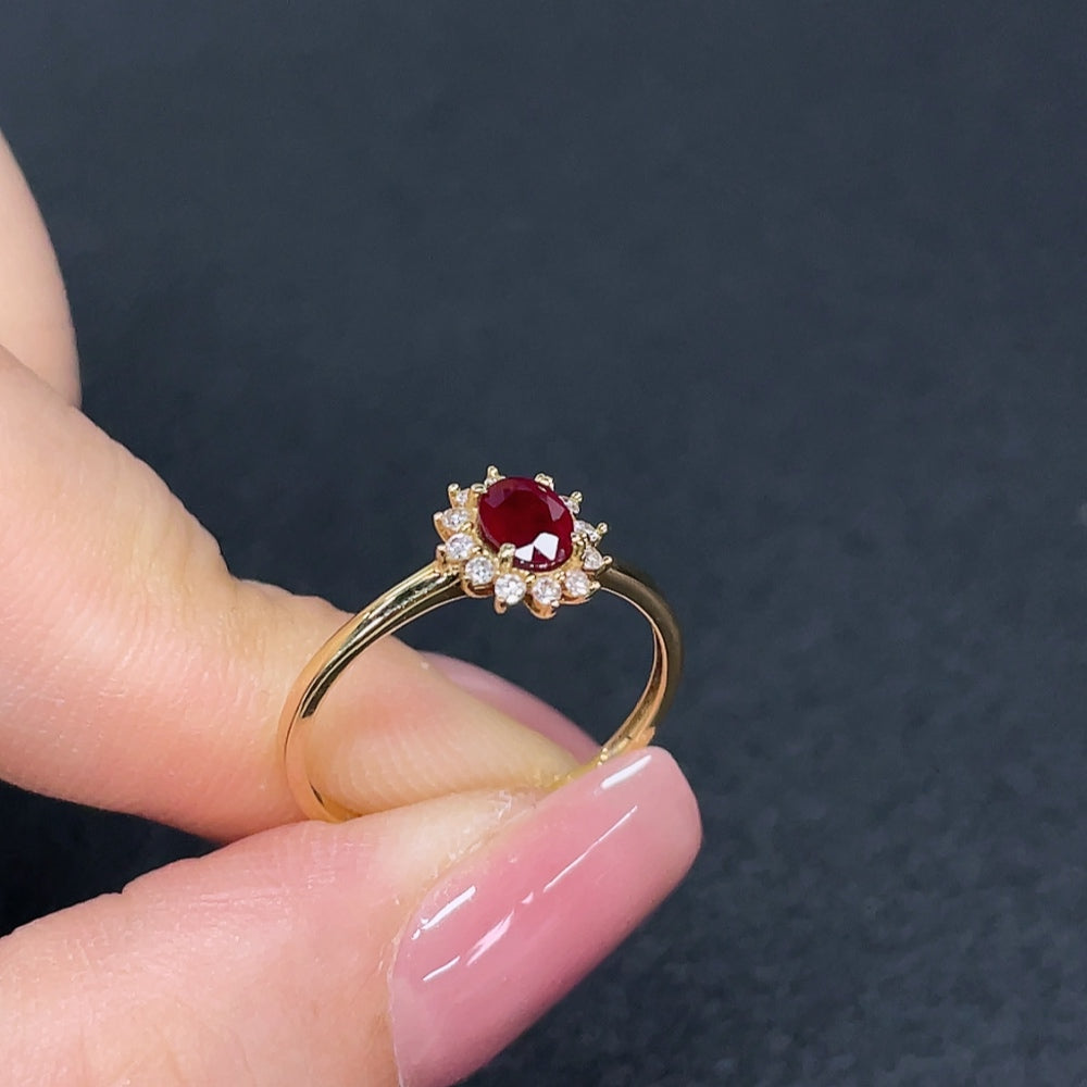18K Ruby Ring Filled with Diamond Accents Total Weight Approx. 1.29g Size 13