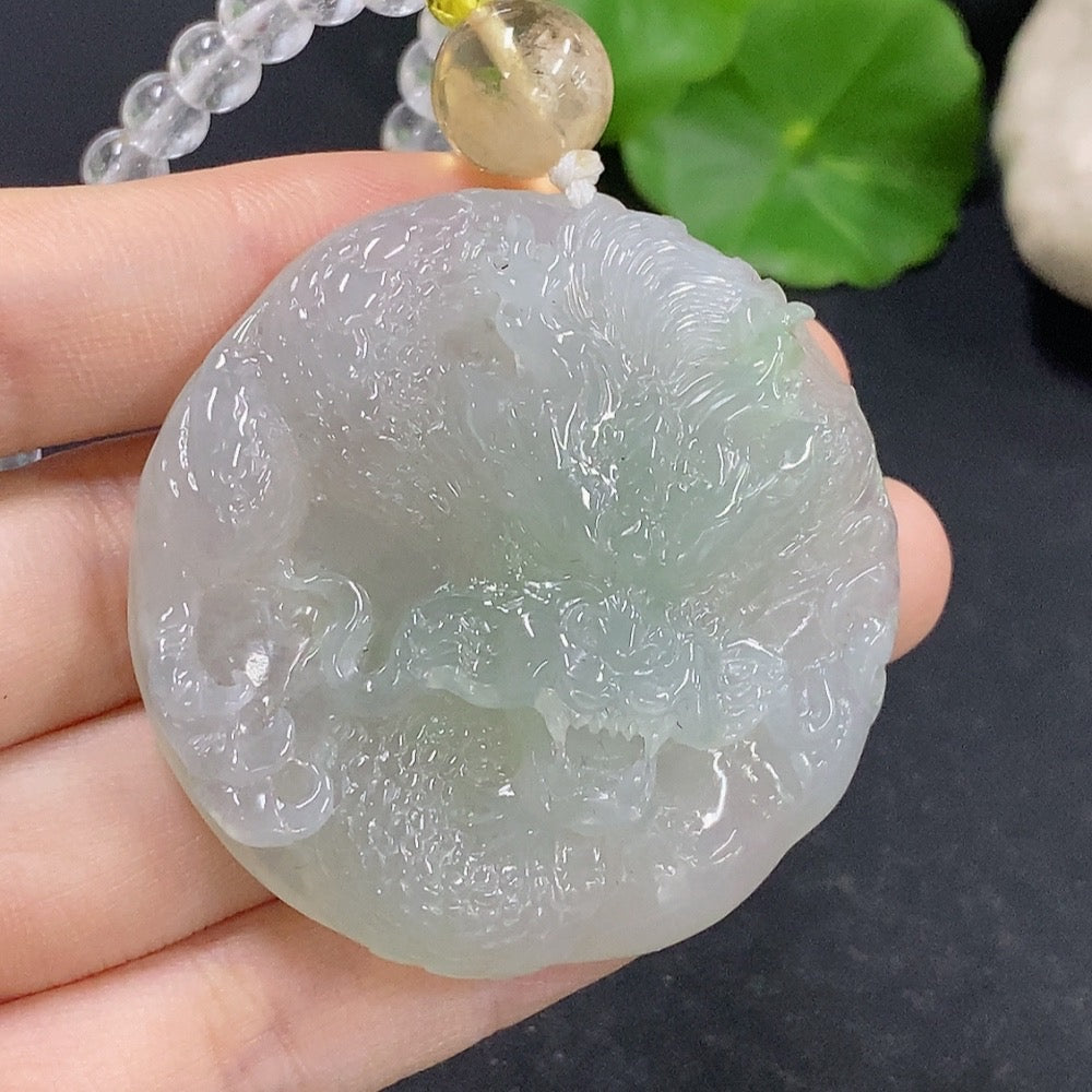 Jadeite Dragon Pendant with Crystal (only large white and yellow beads) Non-gold Total weight about 61.73g
