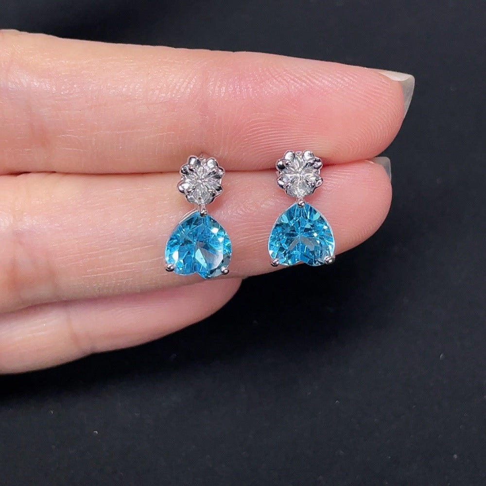 Topaz Inlaid Earrings, 18K Gold, Color Origin Undetermined