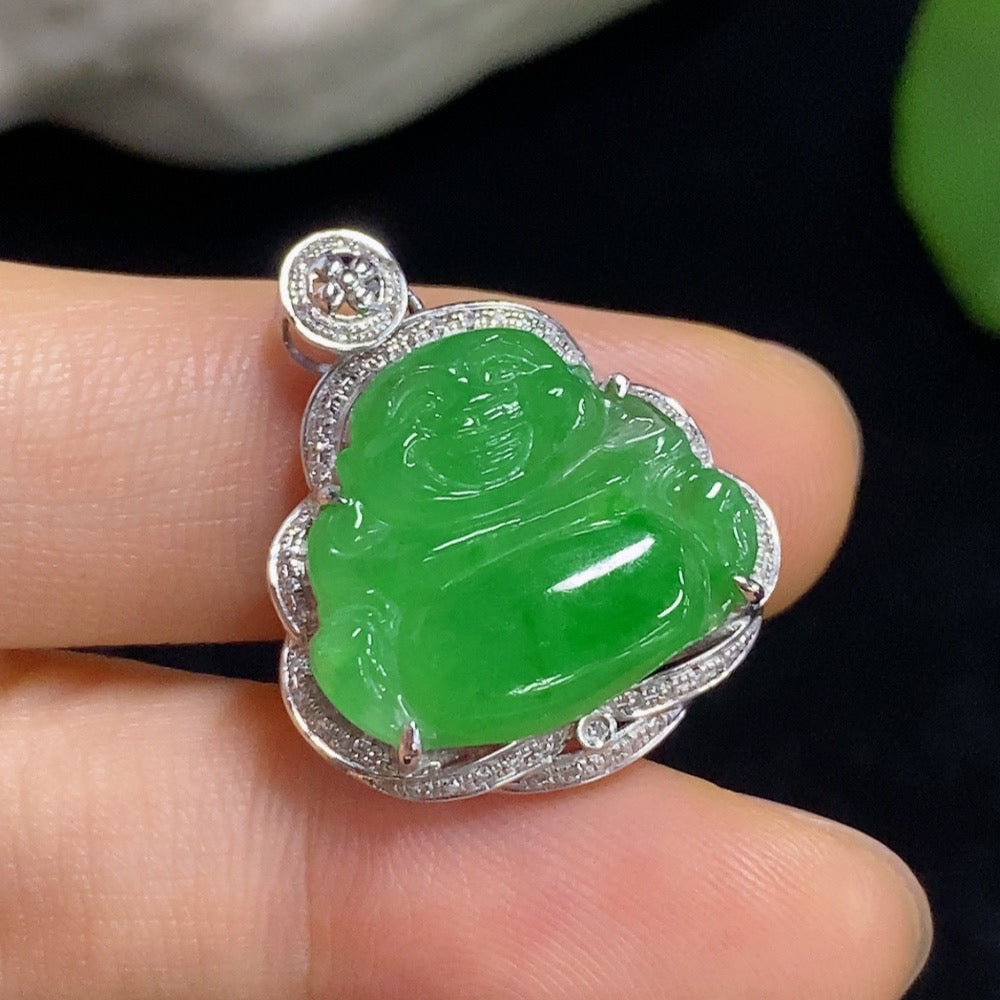 Jadeite Buddha Pendant with 18k Gold and Diamond Accents