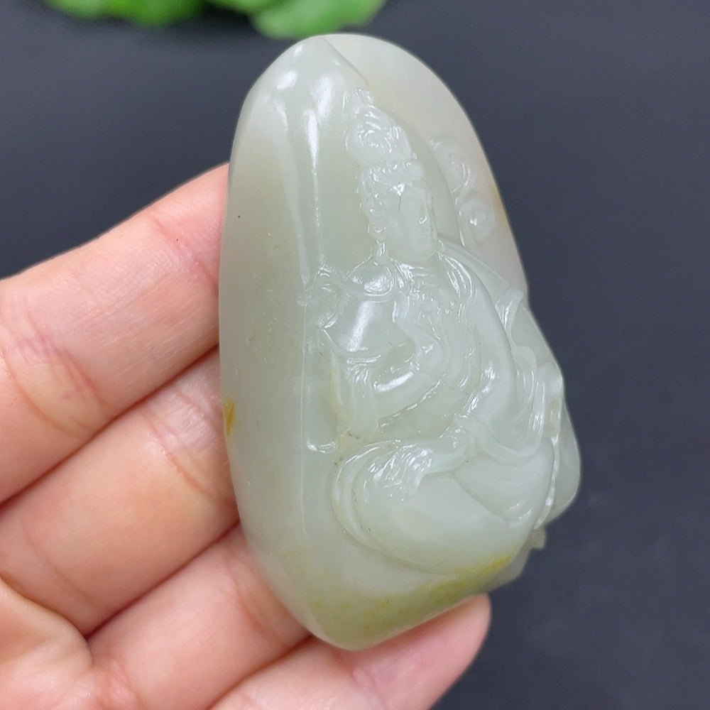 Hetian Jade Pendant - Guanyin, Total Weight Approx. 57.7g, Undetermined Skin Color Origin