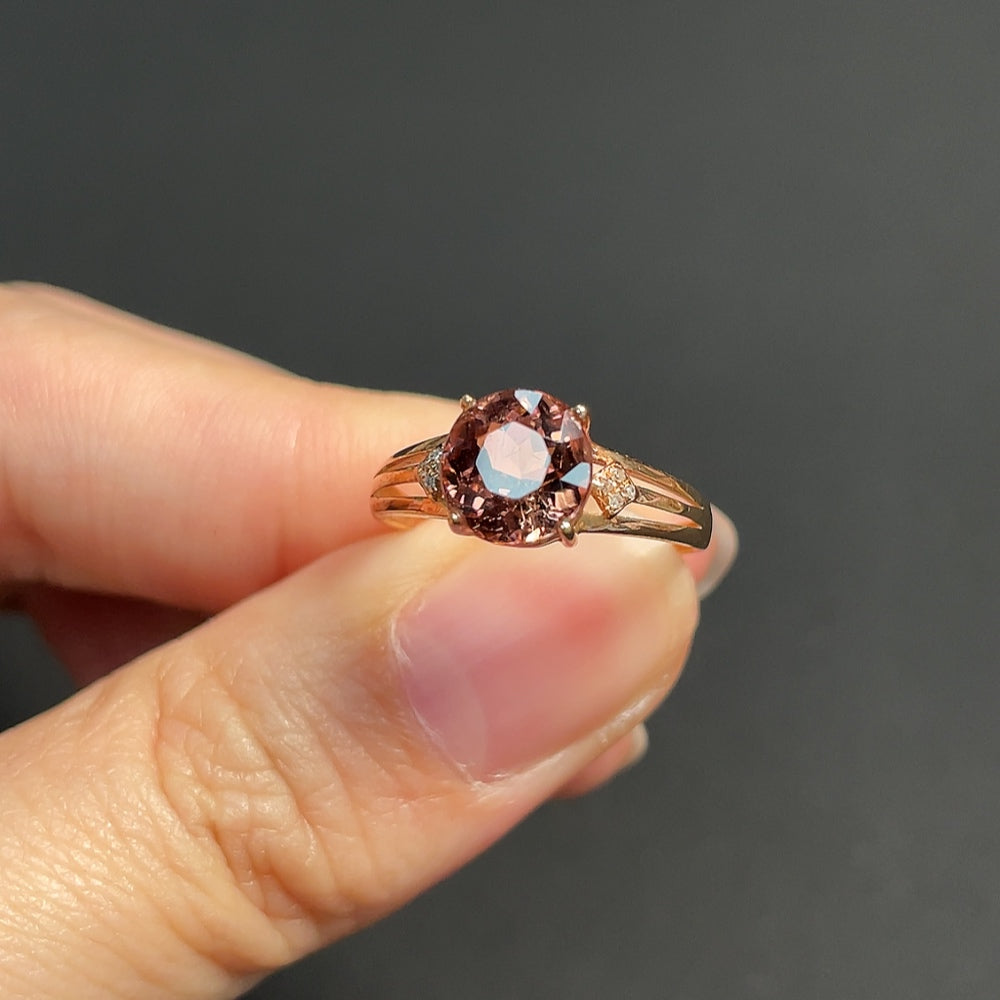 18K Tourmaline Ring with Diamond Accents, Total Weight Approx. 1.77g, Size 12