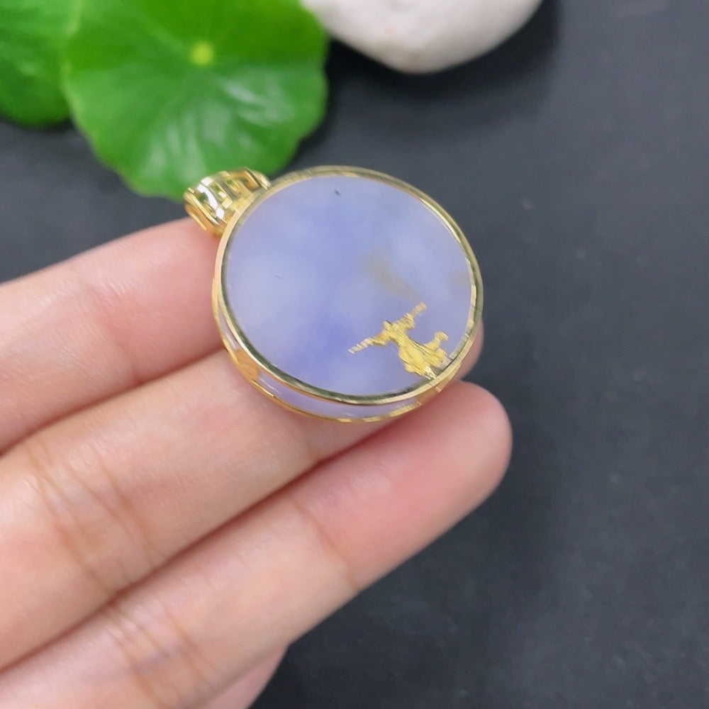Jadeite plain pendant with 18k gold setting, HKHQ necklace, showcasing a smooth, polished jadeite stone on a delicate chain.