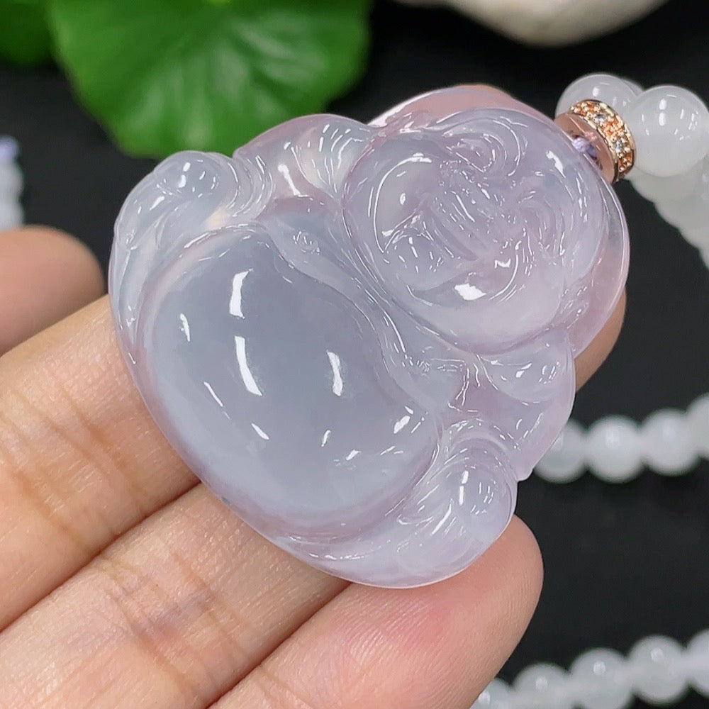 Jadeite Buddha Pendant with Chain, Total Weight Approx. 54.7g, Non-Grade A Chain, Non-Gold Accessory