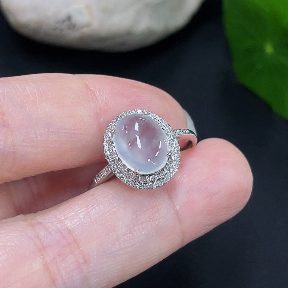 Jadeite Cabochon Ring, No Stamp, 18K Gold, Diamond Accents, Size 17, Total Weight Approx. 2.35g