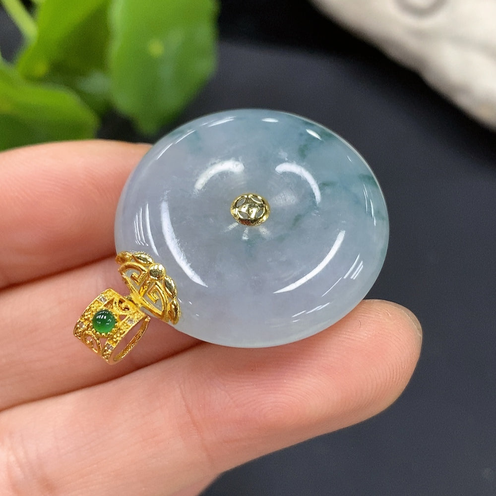 Jadeite Safety Pendant with 18K Gold Bail