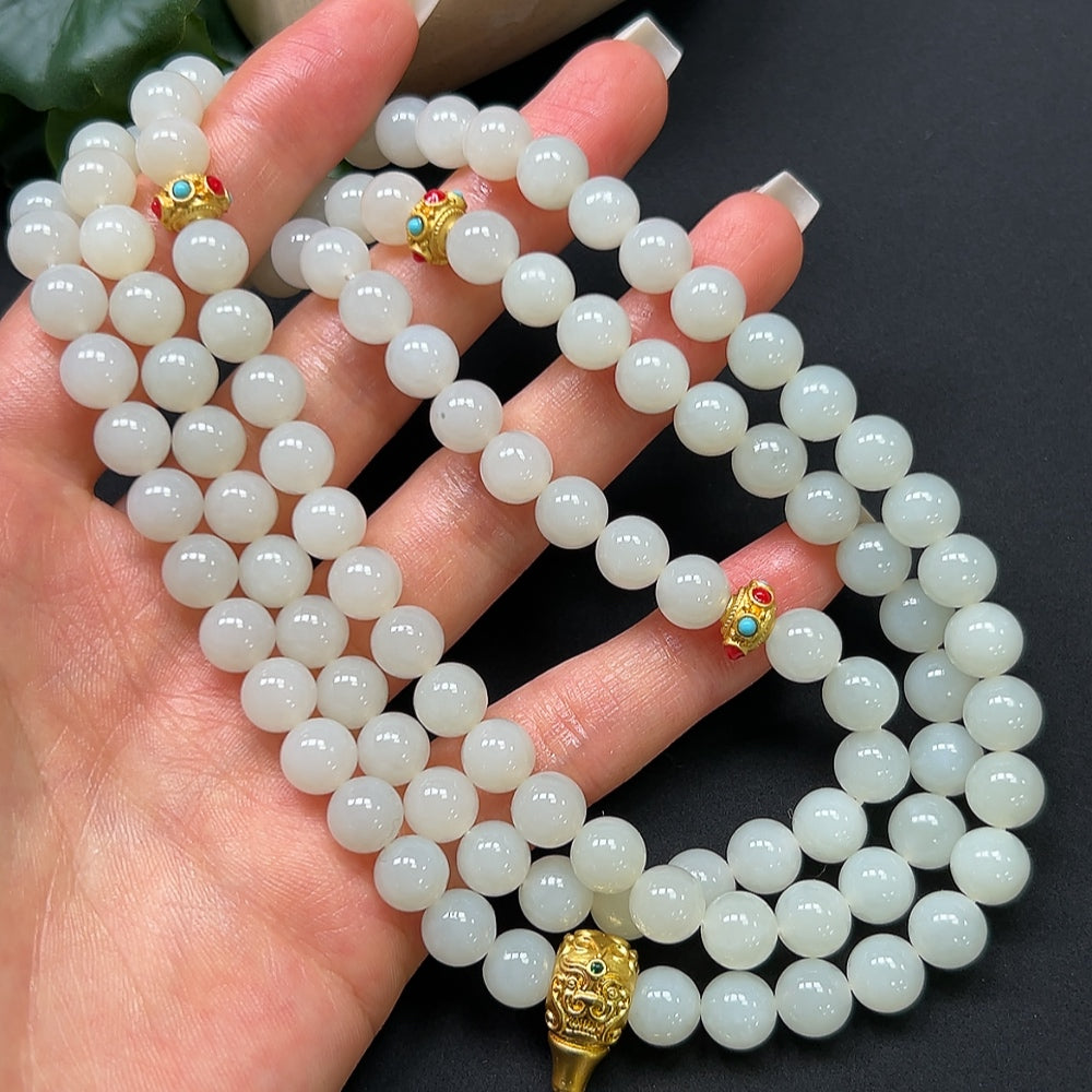 Hetian Jade Bead Necklace Non-Gold 8mm Approx. 93.02g