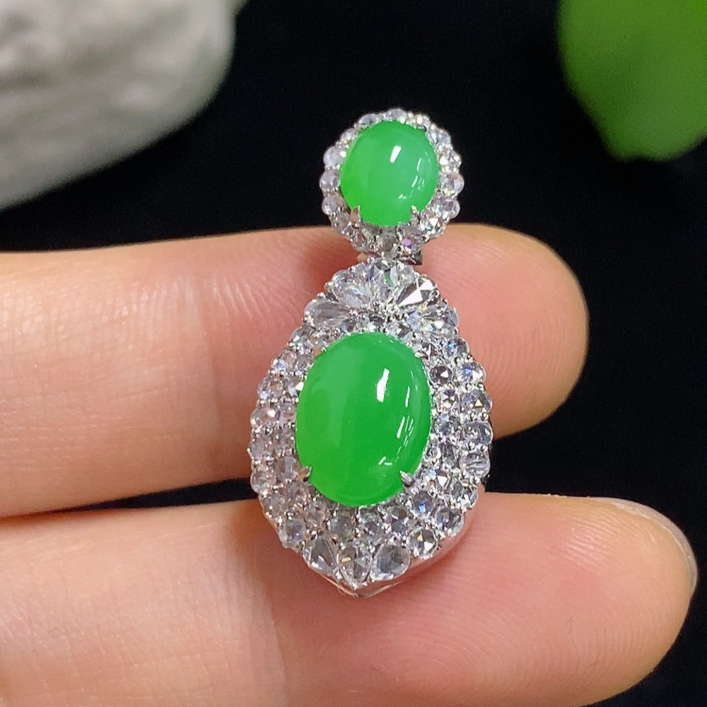 Jadeite Cabochon Pendant with 18k Gold and Diamond Accents