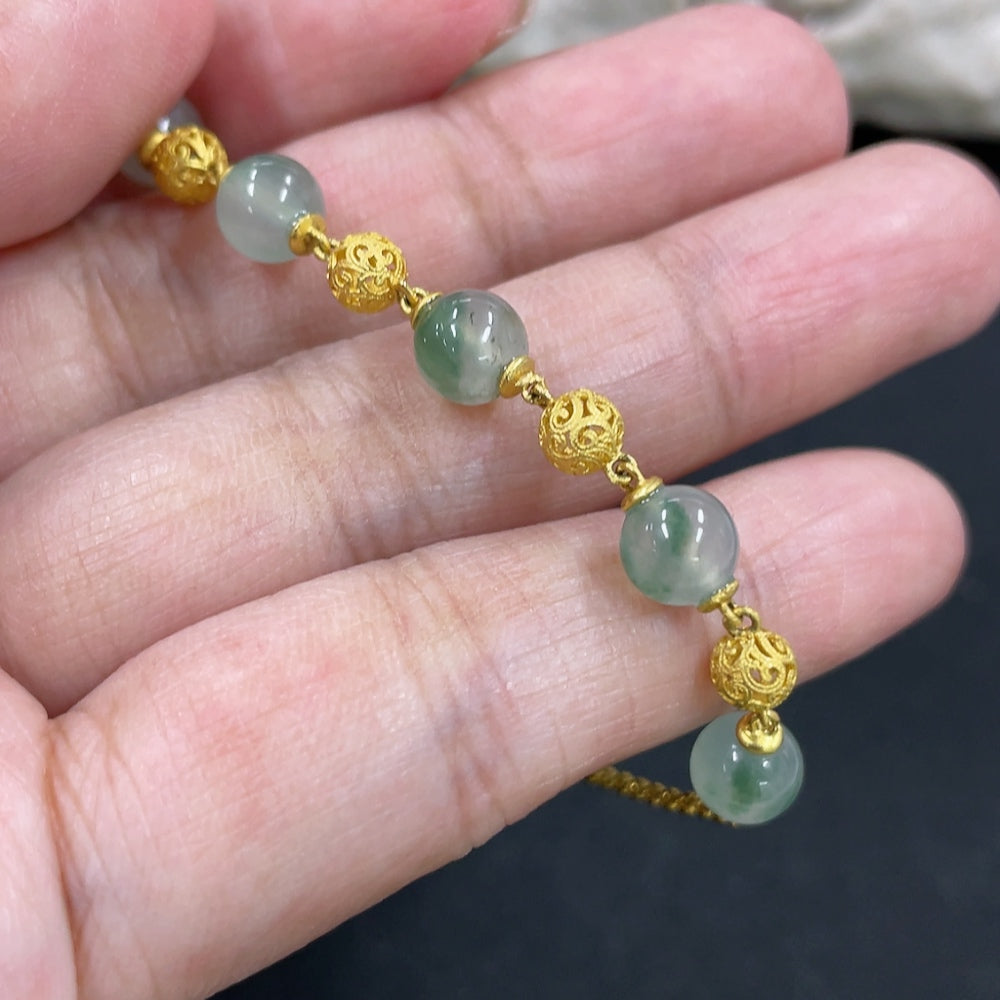 Jadeite Bead Inlaid Bracelet with 18K Gold Accessories