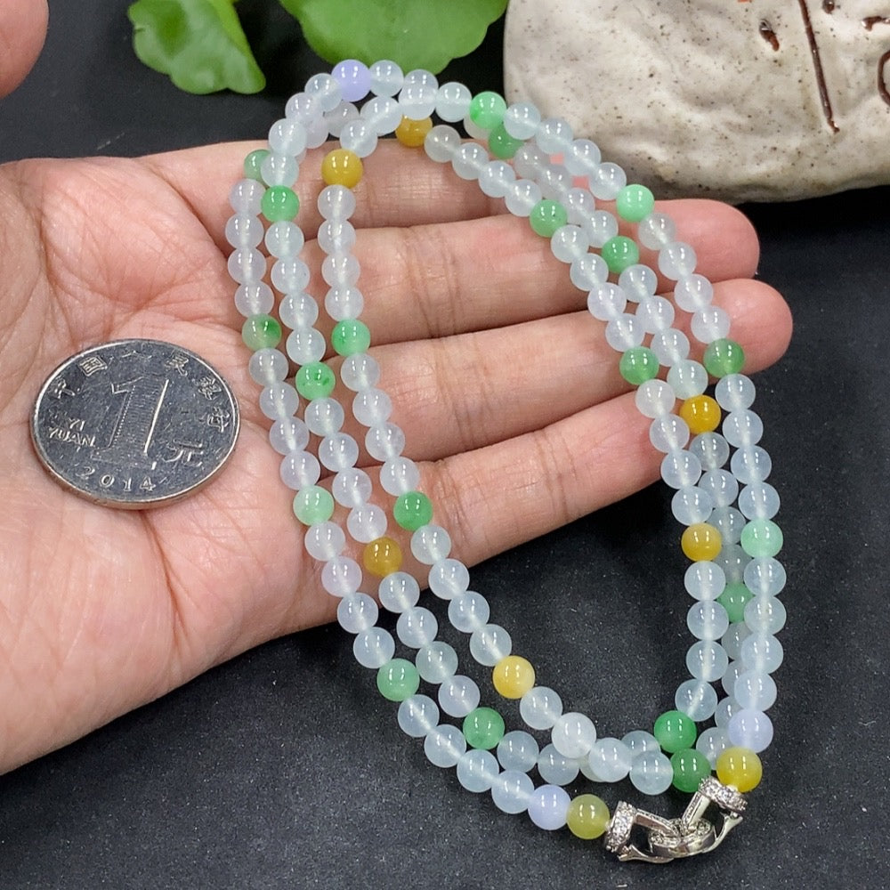 Jadeite bead necklace with 4.9mm yellow jade beads from HKHQ, natural jade color, approx. 31.89g weight, undetermined origin