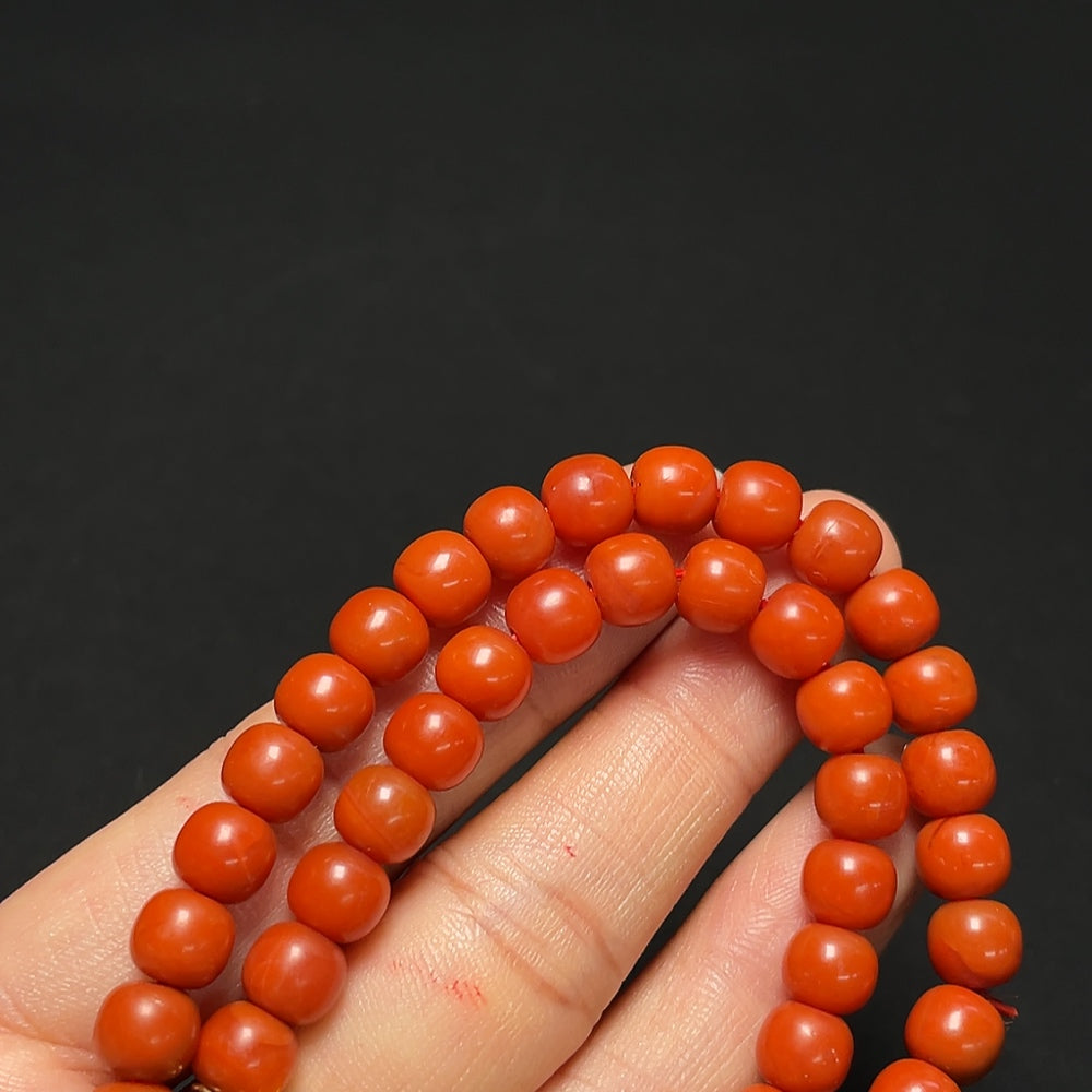 Southern Red Agate and Hetian Jade Bead Strand with 18K Gold