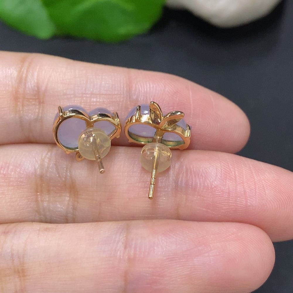 Jadeite Gourd Inlaid Earrings 18K Gold Total Weight Approximately 3.1g Without Ear Backs (Accented with Diamonds)