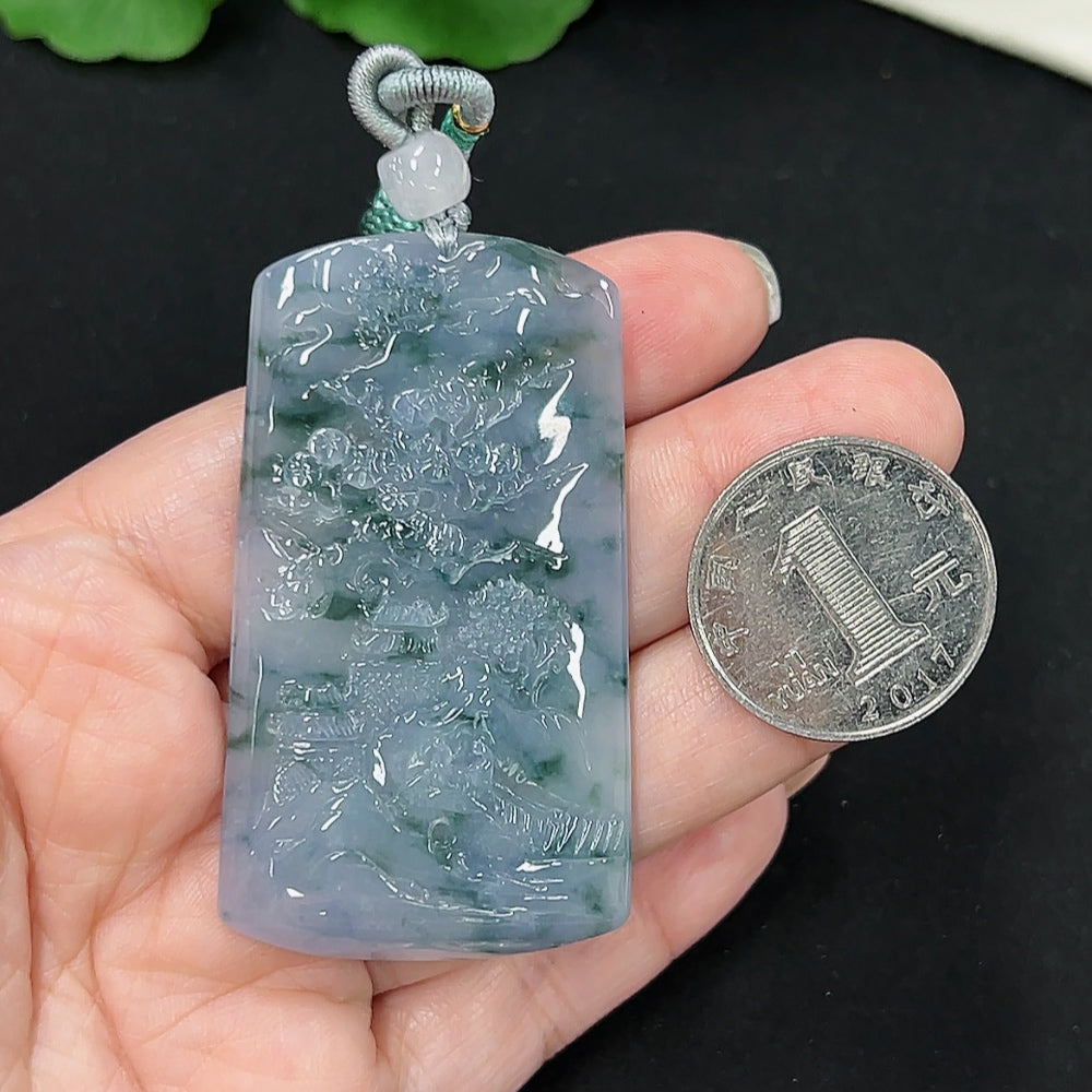 Jadeite Landscape Pendant (Including Cord) (Non-Gold Inlaid)