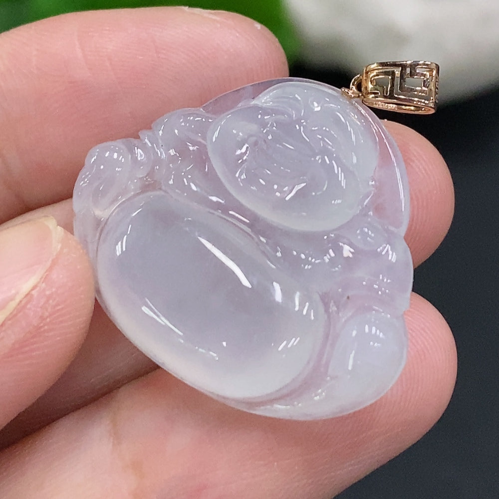 Jadeite Buddha Pendant with 18K Gold Clasp, Total Weight Approximately 6.1g