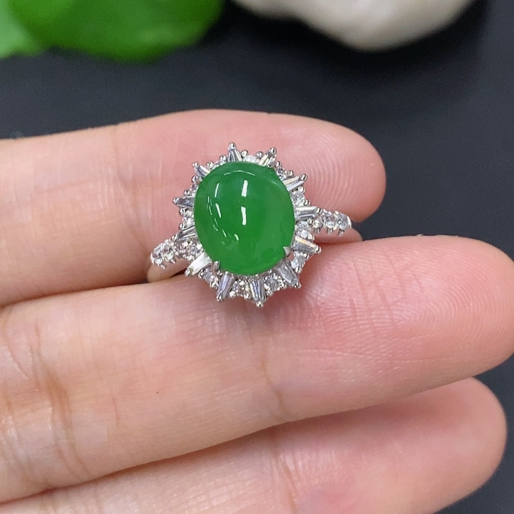 Jadeite Cabochon Ring in 18K Gold (with Diamond Accents)