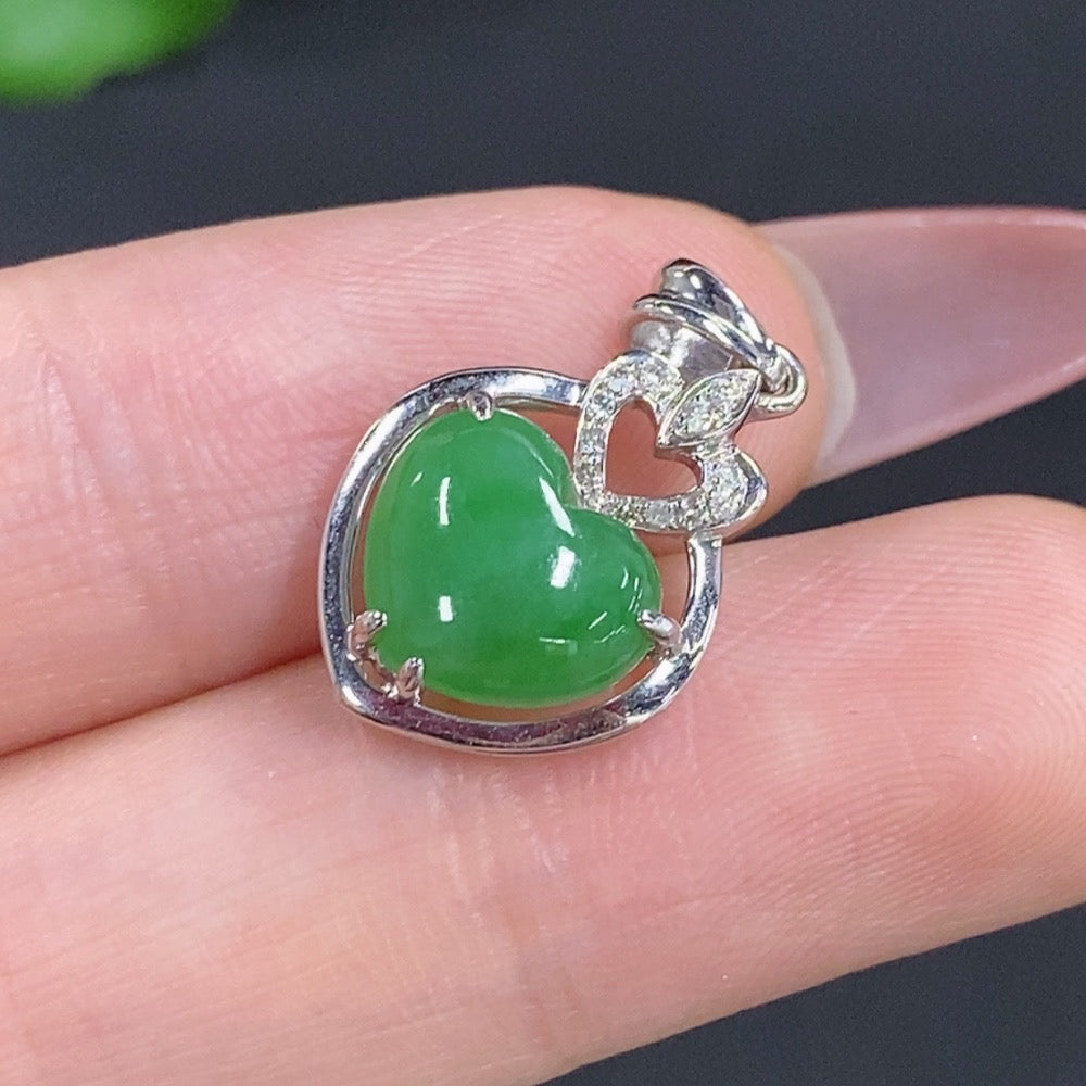 Jadeite Cabochon Pendant with 18K Gold and Diamond Accents, Total Weight Approximately 2g