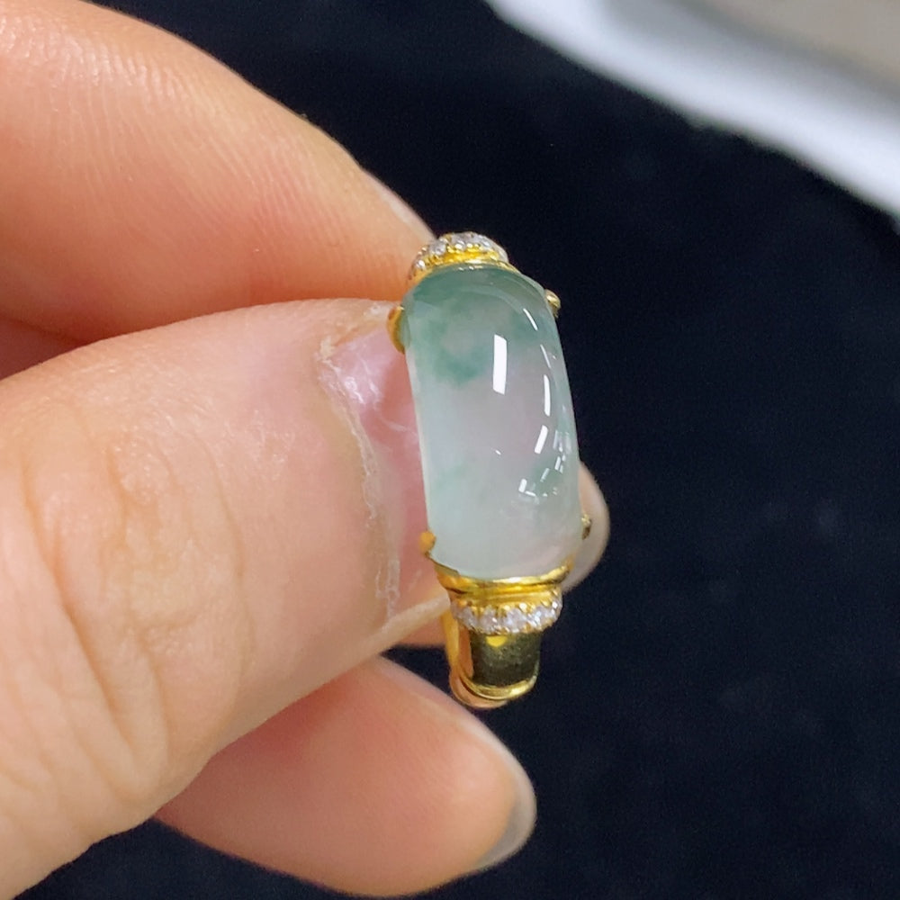 Jadeite Ring 18k Gold Set with Diamonds Total Weight Approx. 3.4g Size 14