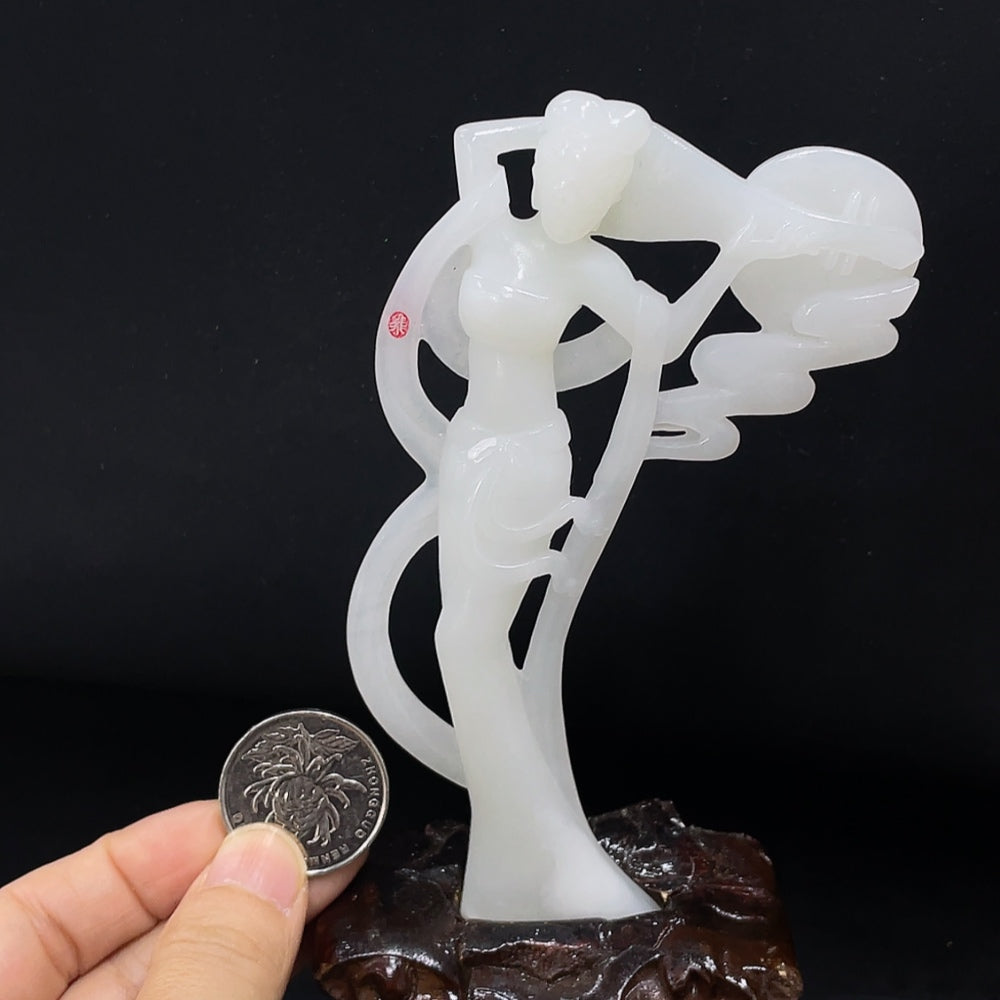 Hetian Jade Ornament - Dunhuang Flying Apsaras, Total Weight Approx. 74.6g, Undetermined Skin Color Origin, Contains Other Mineral Components