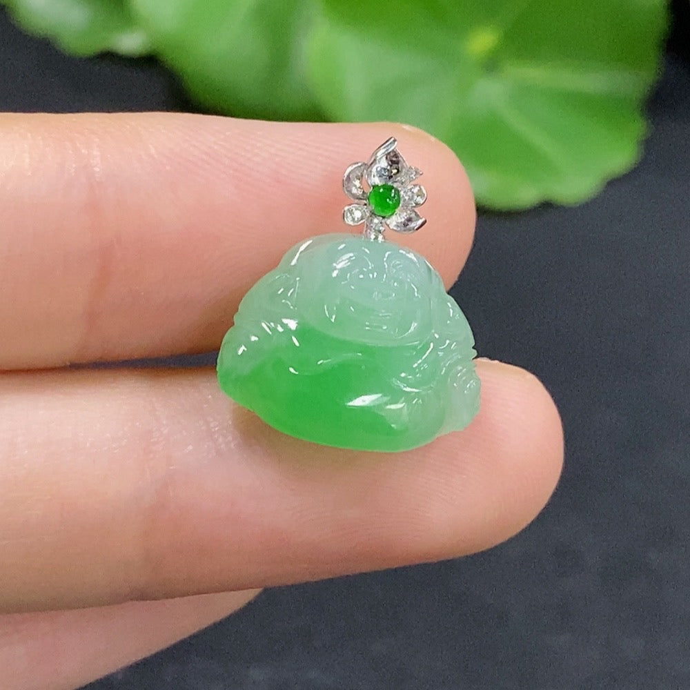 Jadeite Buddha Pendant with 18k Diamond Accents