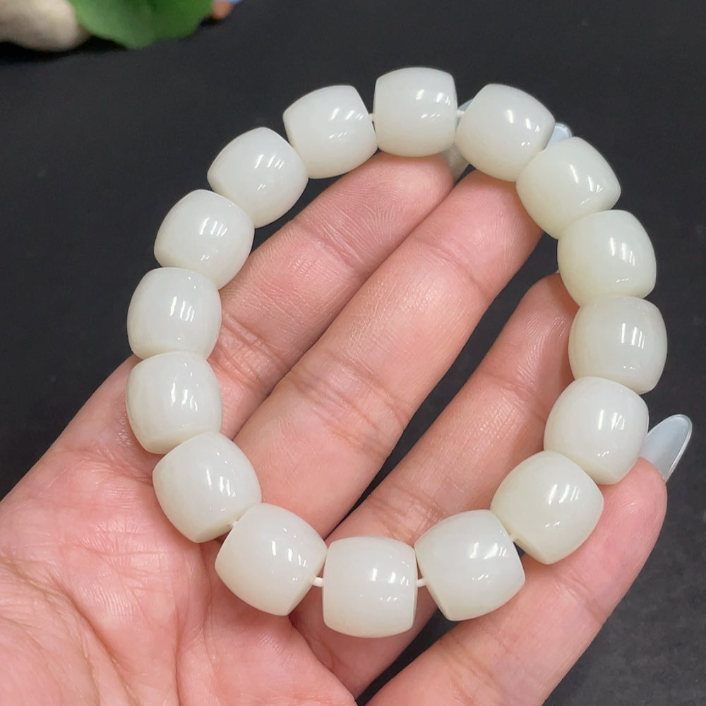 Hetian Jade Bracelet, Approx. 12.6 mm Beads, Total Weight Approx. 60.8g