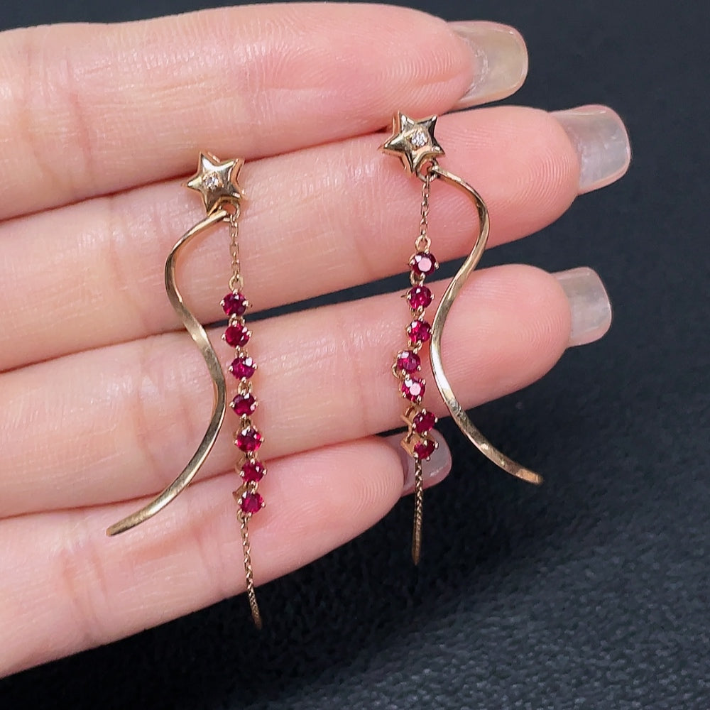 Ruby earrings, 18k gold, set with diamonds, total weight approximately 3.27g