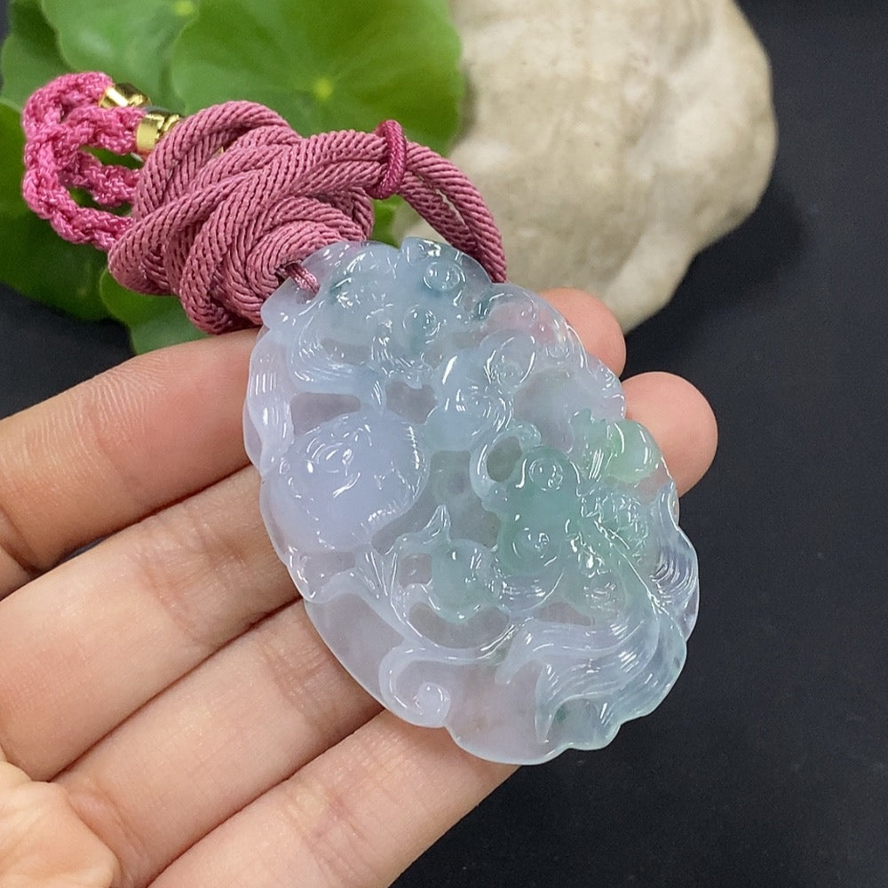 Jadeite Fish Pendant with Auspicious Symbolism Total Weight Approx. 28.84g with Non-Grade A Beads