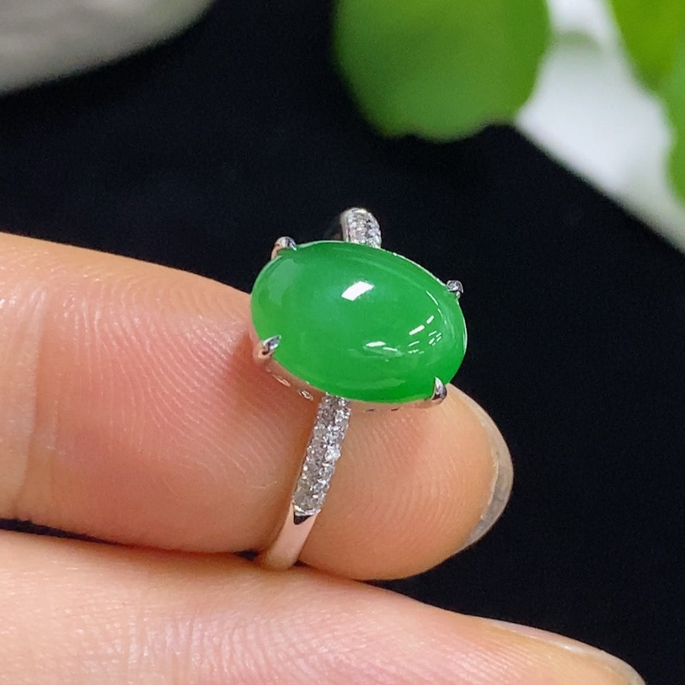 Jadeite Cabochon Ring with 18K Gold and Diamond Accents