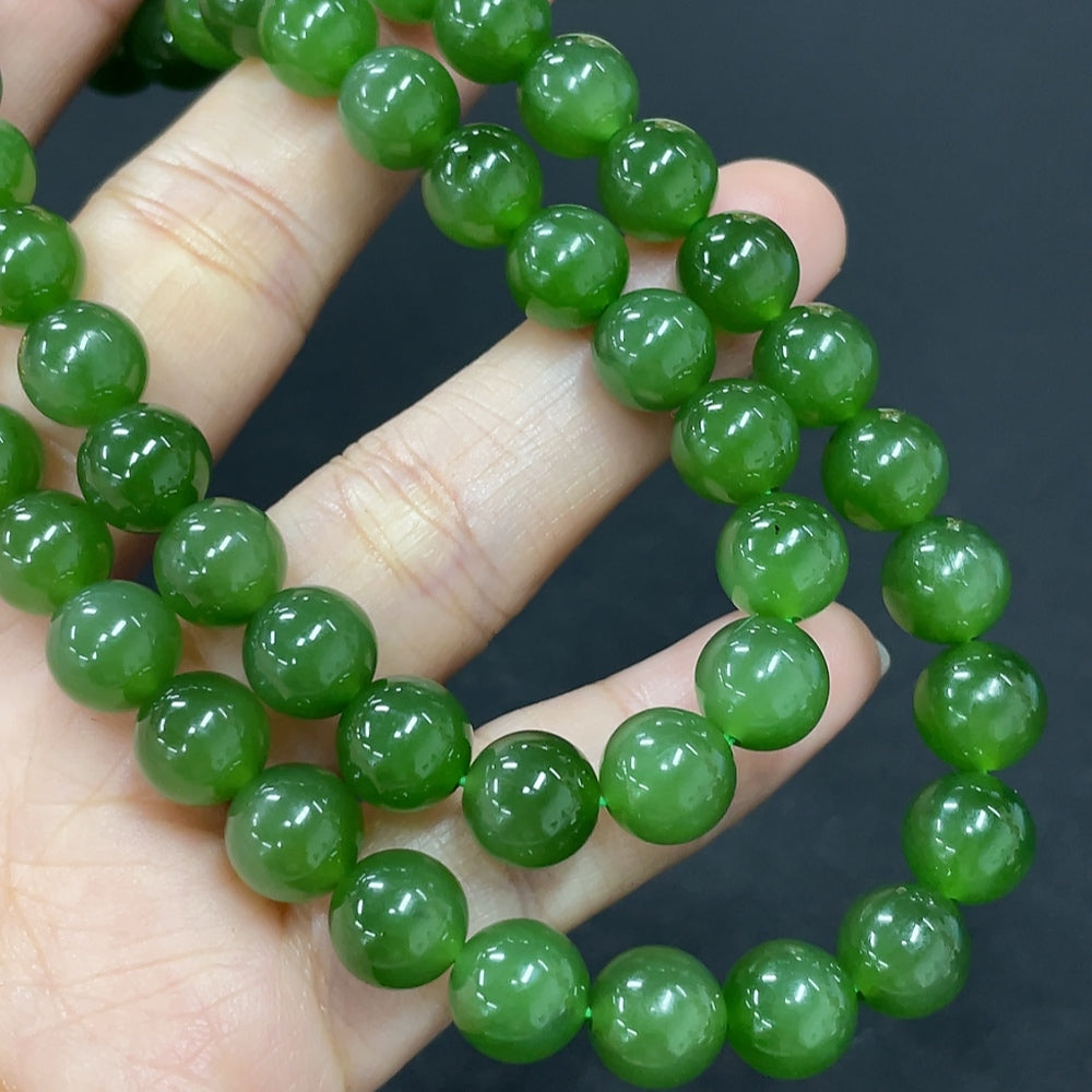 Hetian Jade Beaded Necklace, approx. 7.8mm, 18K Gold, total weight approx. 45.7g