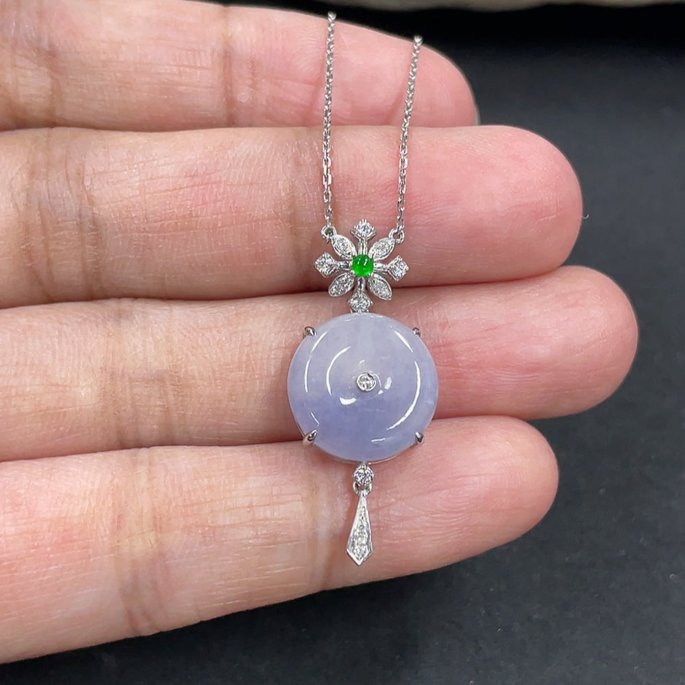 Jadeite Safety Buckle Pendant Necklace with 18K Gold and Diamond Accents