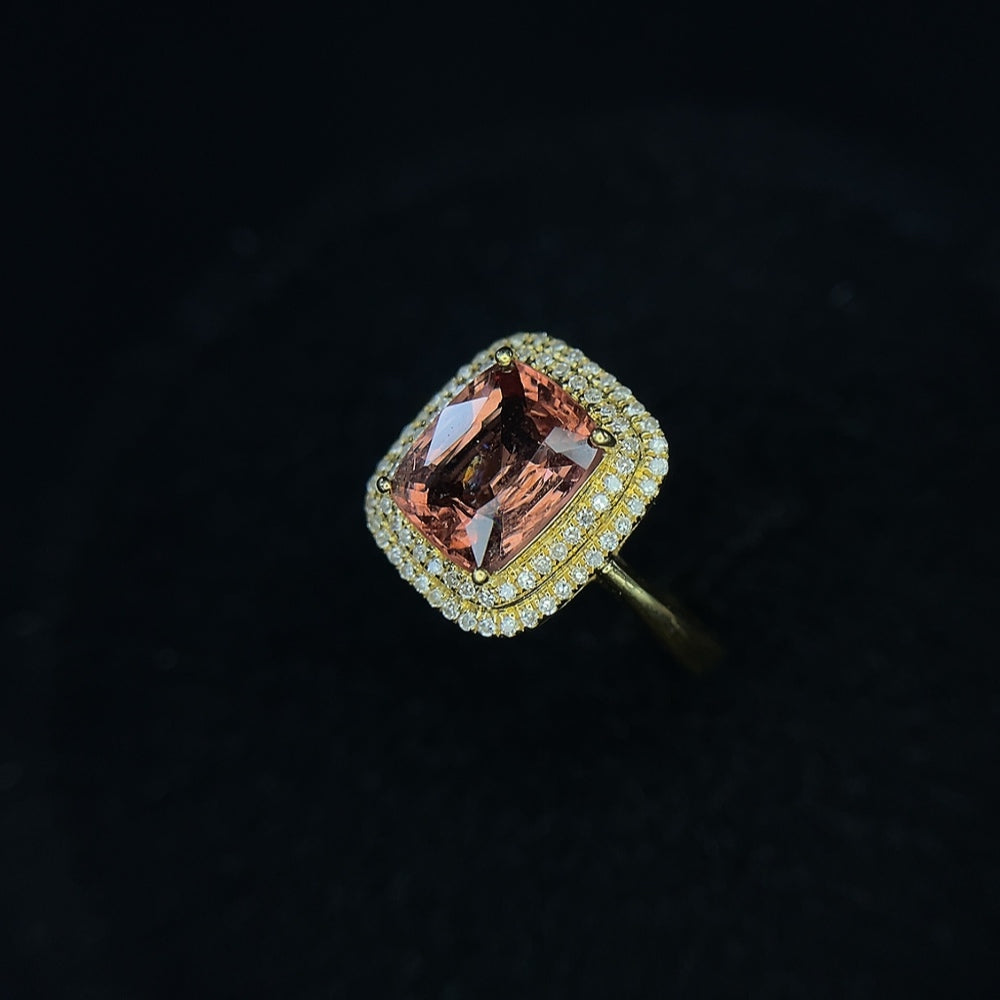18K gold spinel ring with diamond accents, size 14, HKHQ jewelry, showcasing a sleek gold band with sparkling stones.
