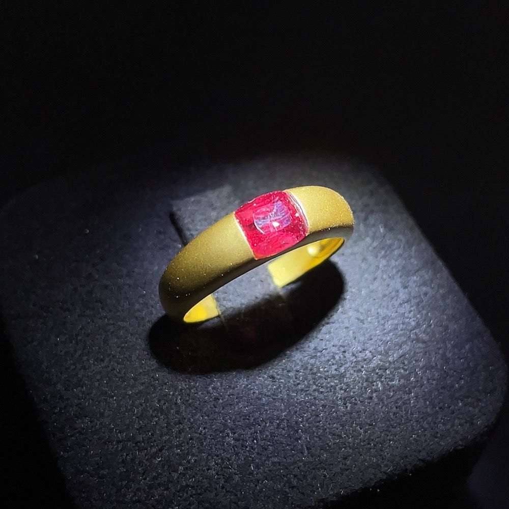 Spinel Inlaid Ring, 18K Gold, Size 14, Total Weight Approx. 2.92g
