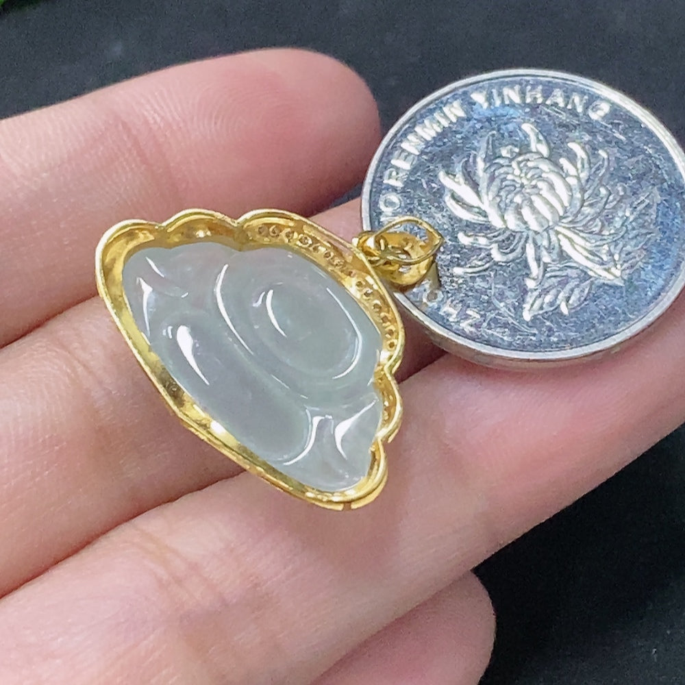 Jadeite Buddha Pendant with 18K Gold and Diamond Accents, Total Weight Approx. 2.8g