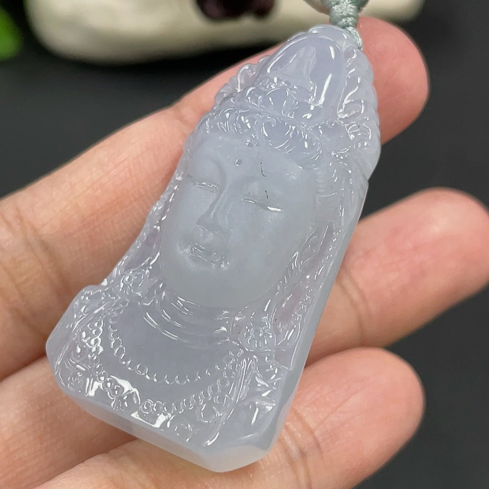 Jadeite Pendant Guanyin Total Weight Including Rope 19.23g