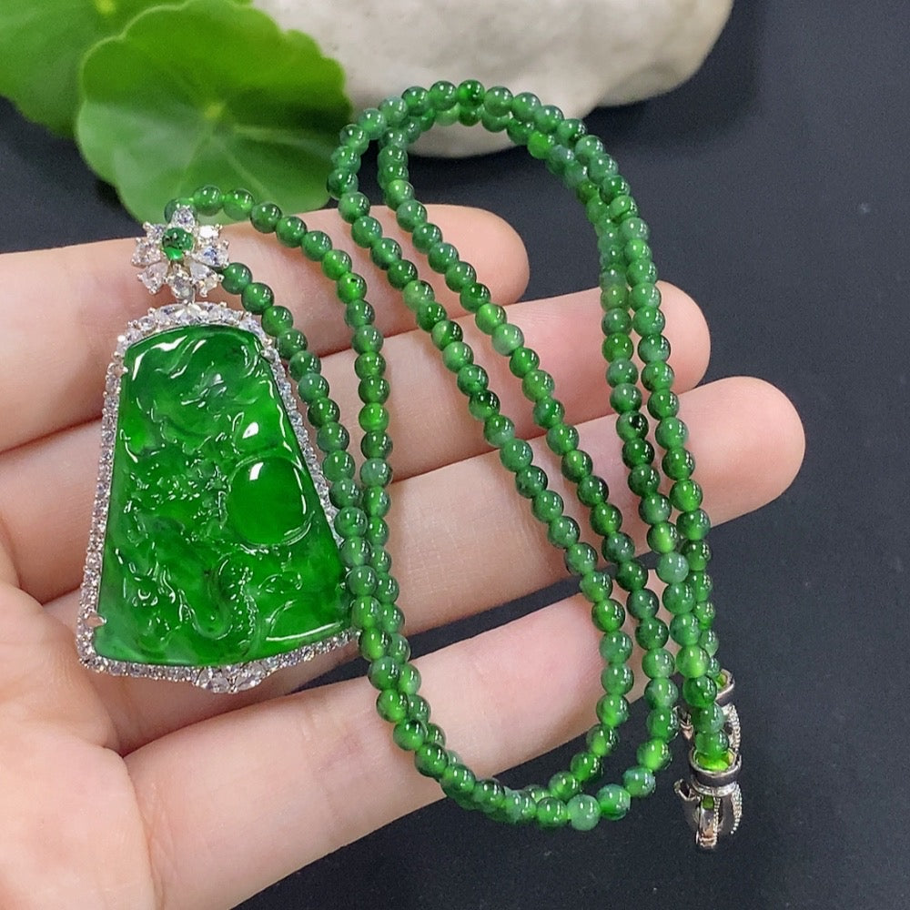 Jadeite Dragon Pendant Inlaid Without Gold Top Bead Non-Grade A