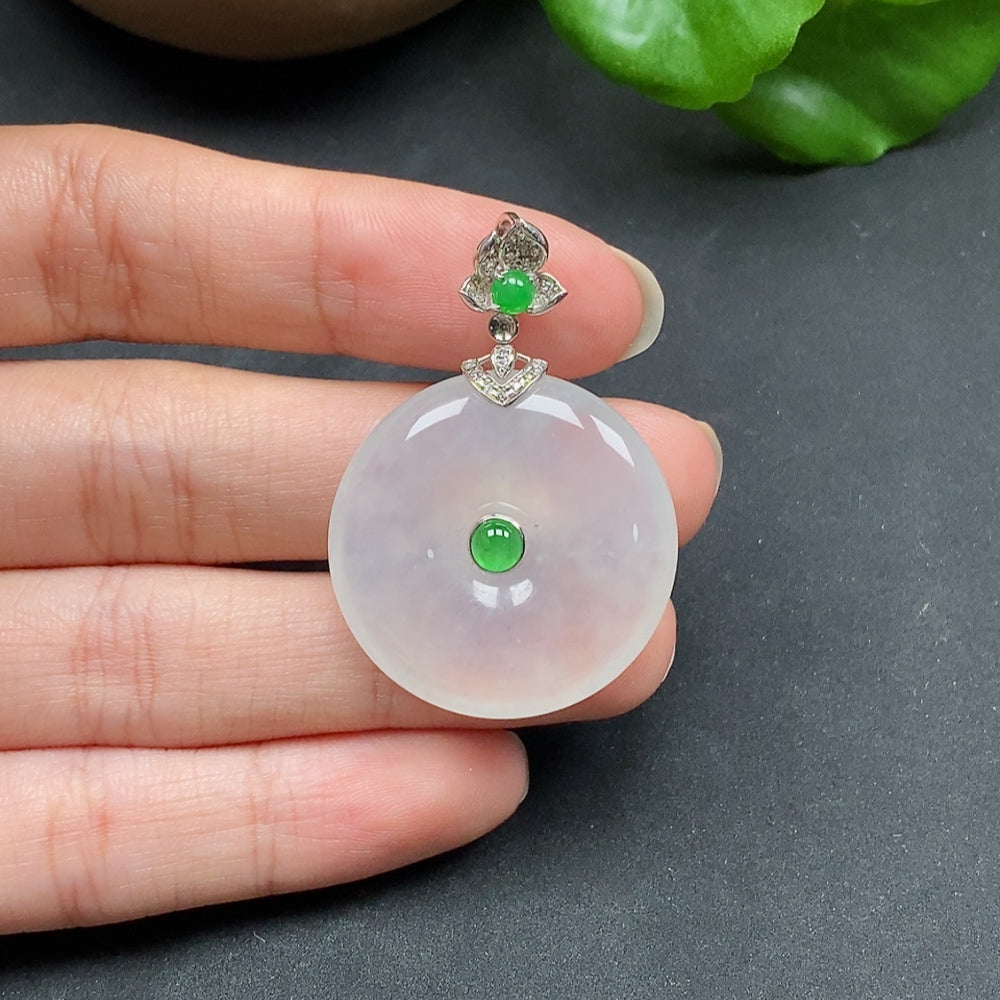 Jadeite Inlaid Pendant Peace Knot with Diamond Accents 18K