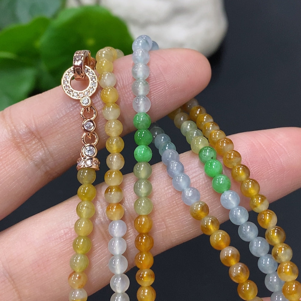 Jadeite Bead Necklace Approx. 3.4mm Non-Gold Total Weight Approx. 14.1g