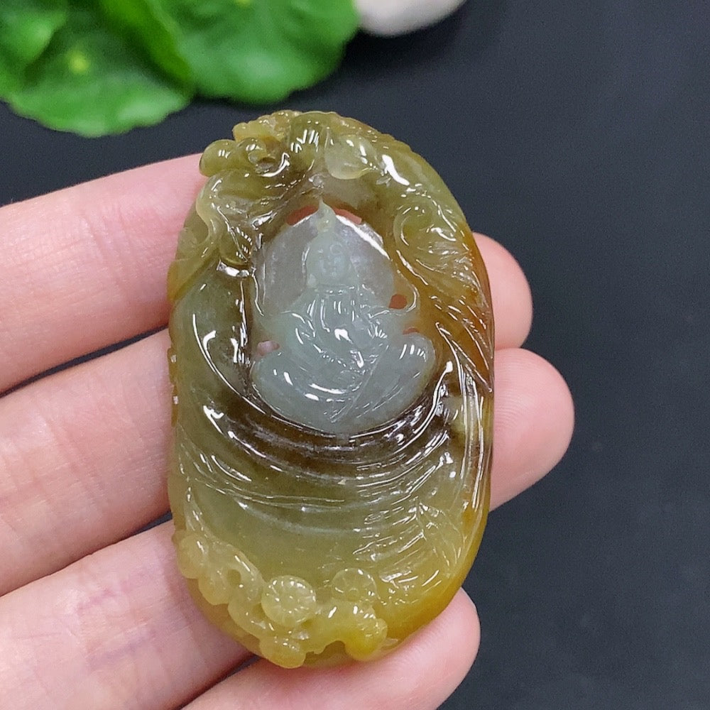 Jadeite Guanyin Pendant Total Weight: Approx. 22.4g Color Origin Undetermined