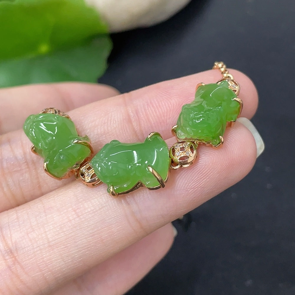 Hetian Jade Inlaid Bracelet with Diamond Accents, 69% Gold Content with 18K Gold