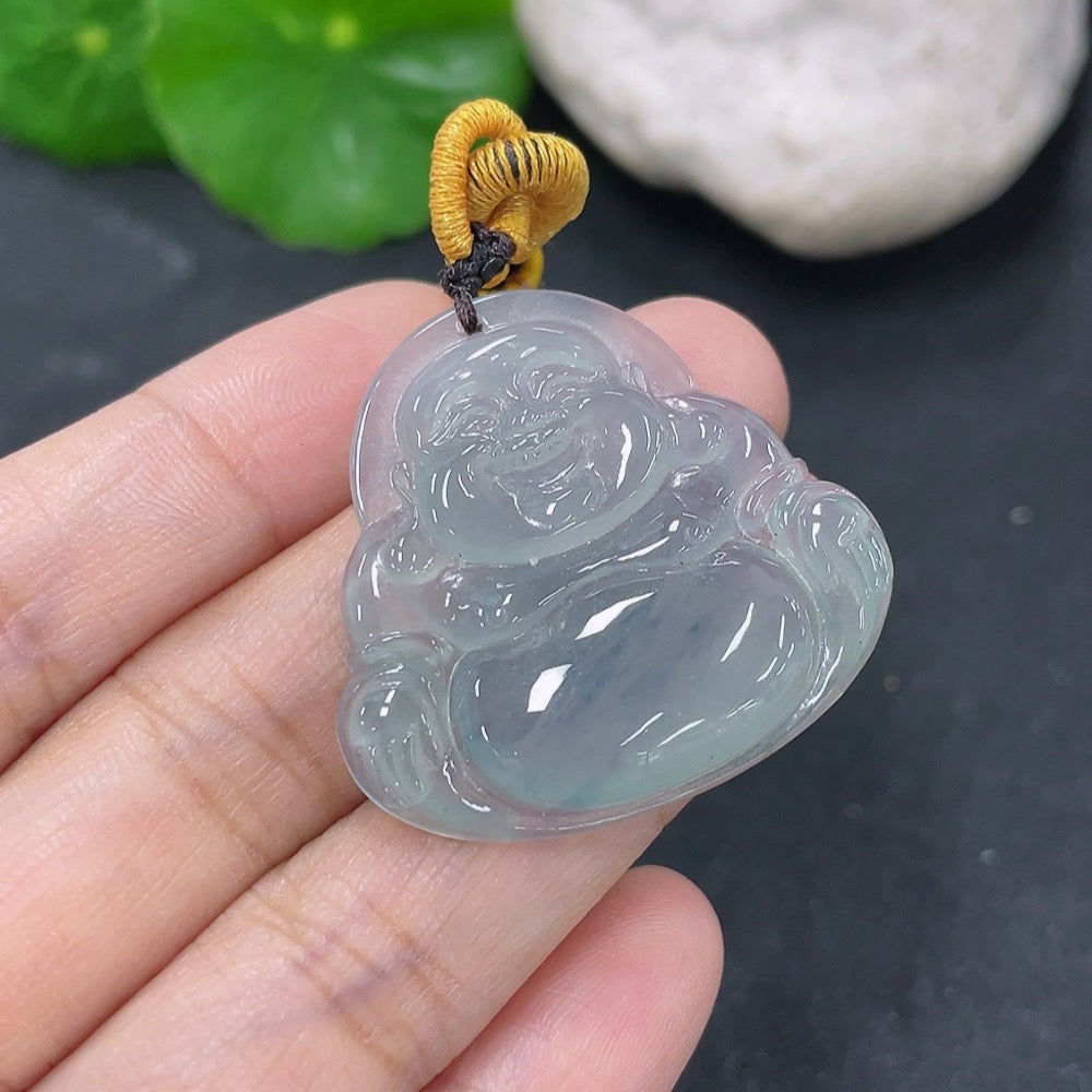 Jadeite Pendant Buddha, Total Weight Including Rope 9.86g