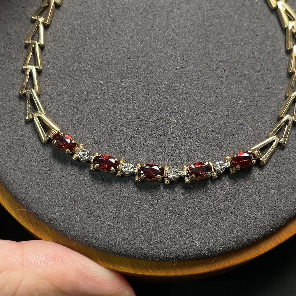 Garnet Bracelet with Diamond Accents, 41% Gold Content