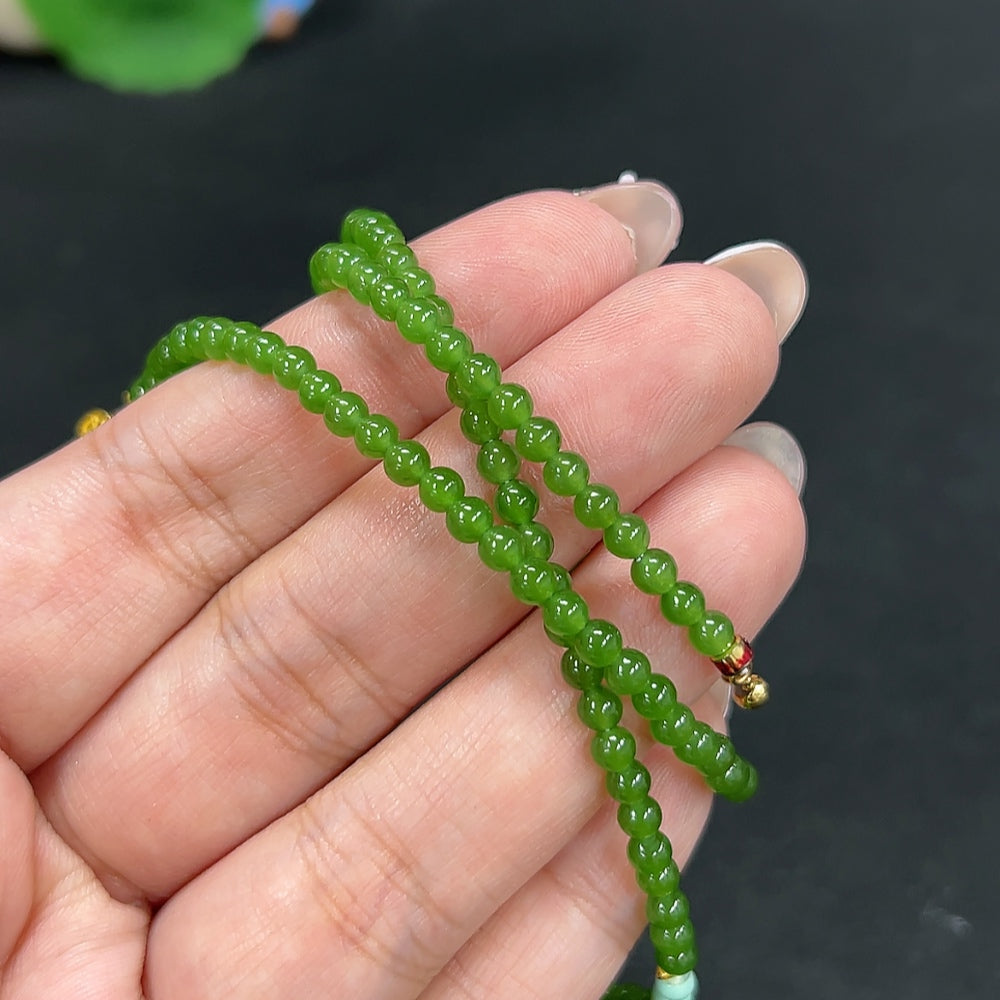 Hetian Jade Jasper Bead Necklace, approx. 3.5mm, total weight approx. 11.4g, marked red non-gold, uncertain color parts, undetectable string, rest 18k, non-Hetian Jade accessory beads