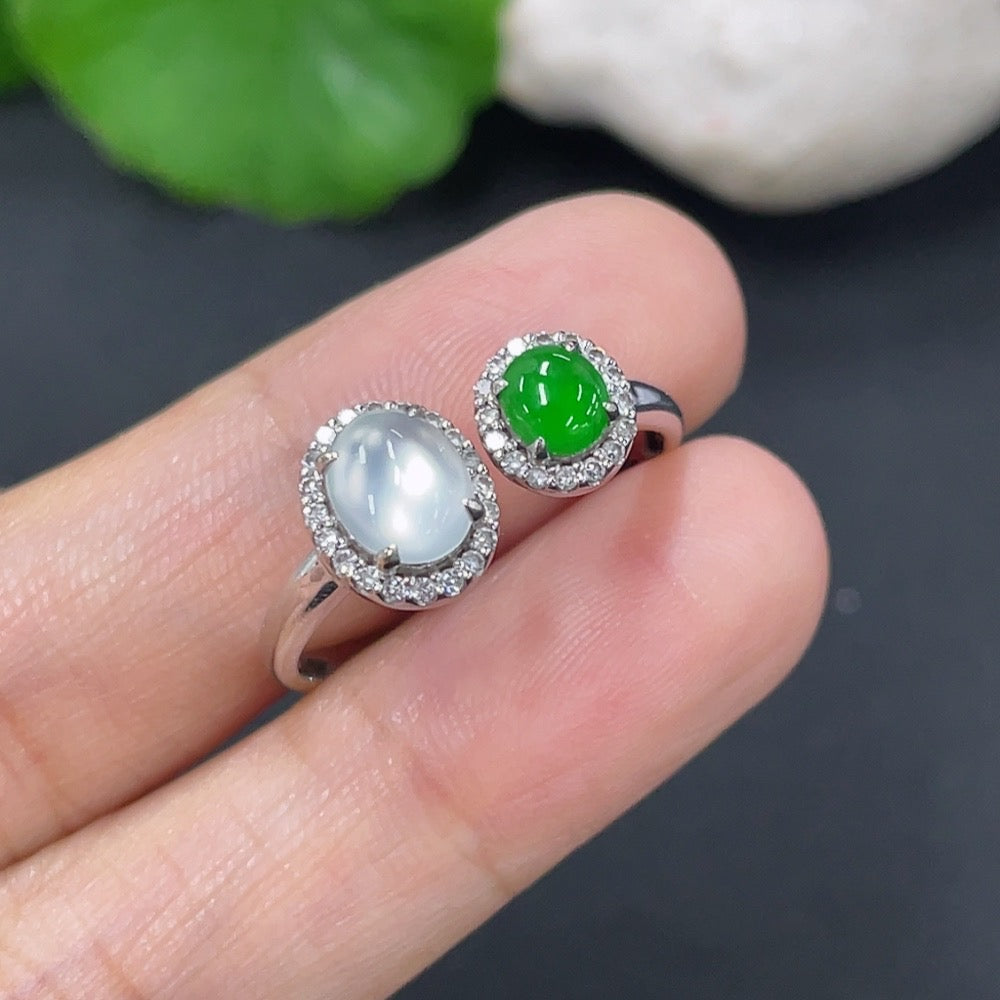 Jadeite Ring 18k with Diamond Size 18 Total Weight Approx. 2.55g