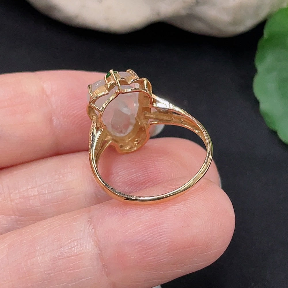 Jadeite Inlaid Ring Size 14 18K Gold Total Weight Approx. 2.2g (Non-Diamond)