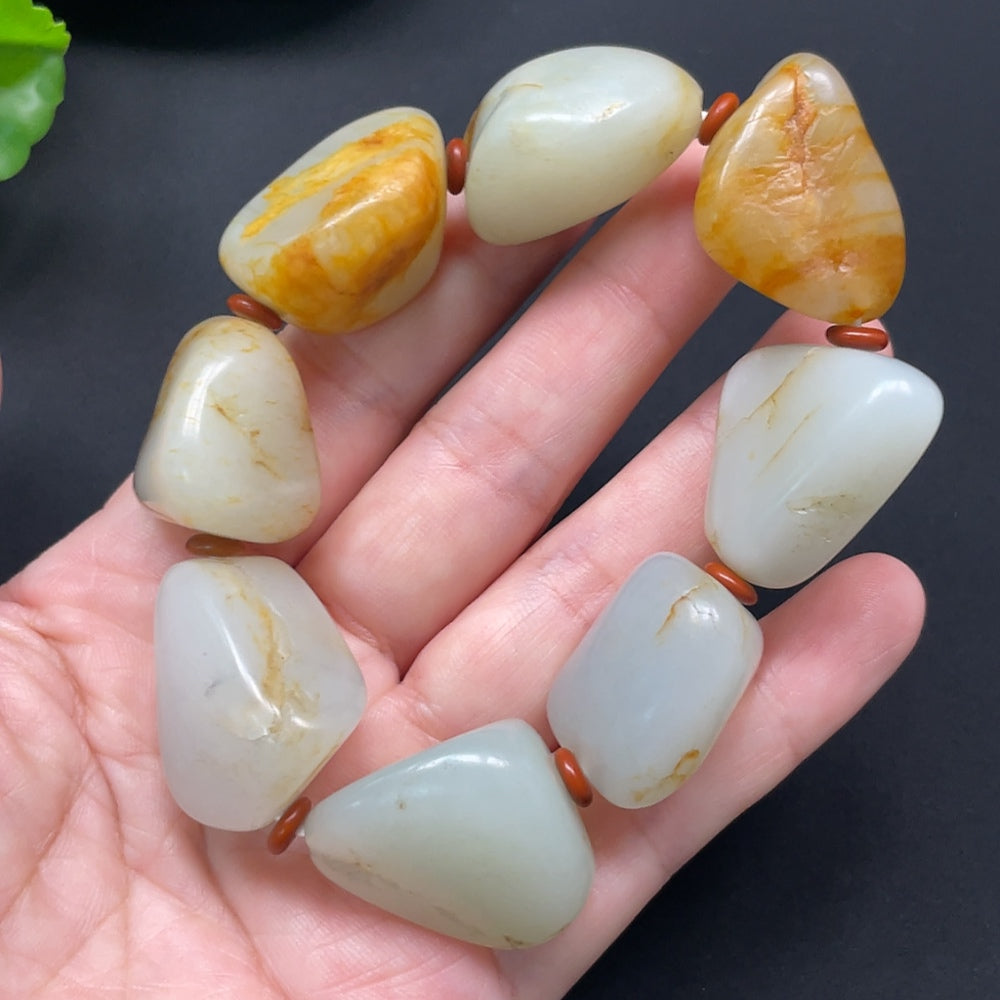 Hetian Jade Bracelet, Color Origin Undetermined, Beads Not Hetian Jade, Total Weight Approx. 110.72g