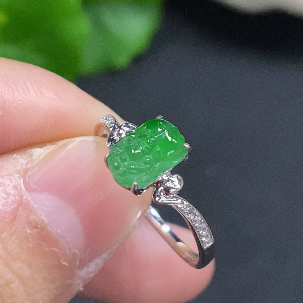 Jadeite Pixiu Inlaid Ring 18k Gold Total Weight Approx.1.6g Size 13