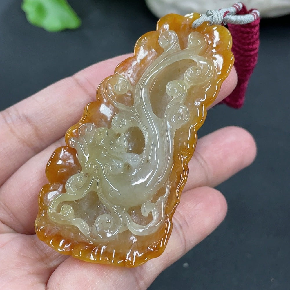 Jadeite Dragon Pendant Including Rope Approx. 28.9g