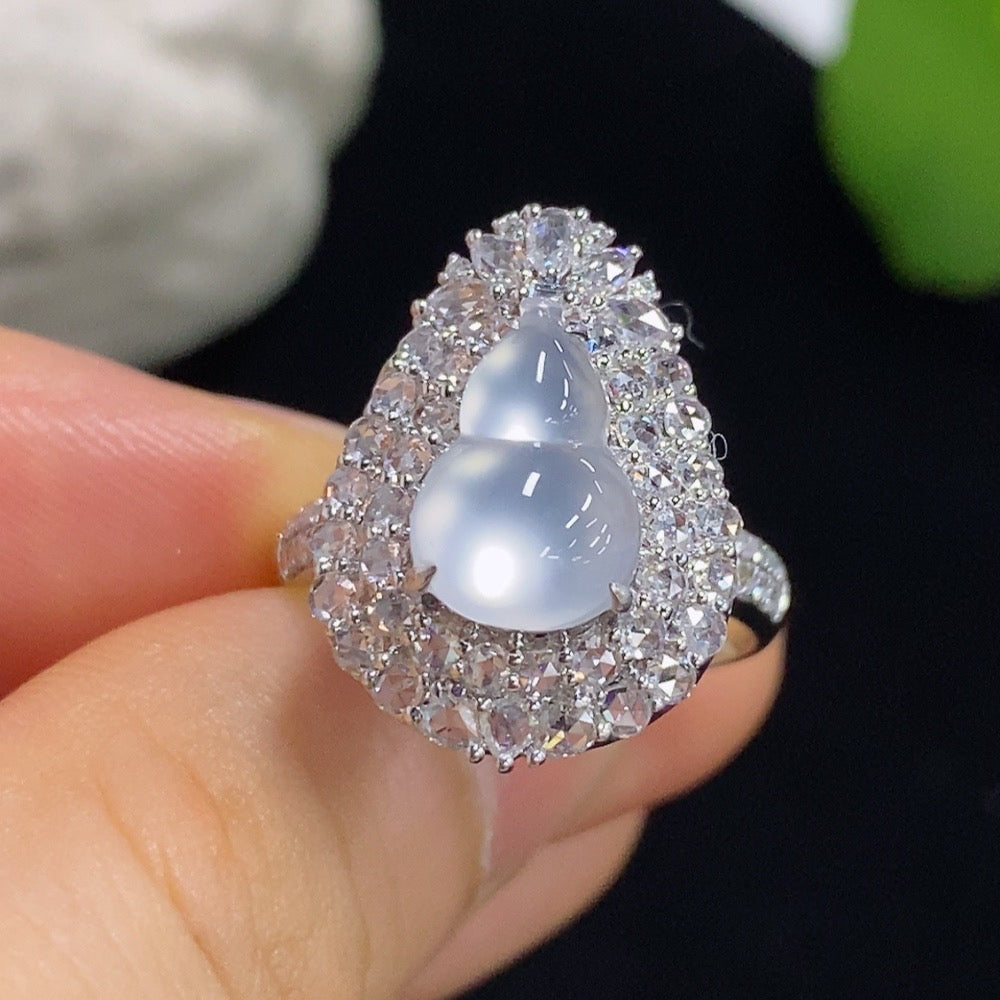 Jadeite Gourd Ring/Pendant Two-Way Style 18k with Diamond Accents