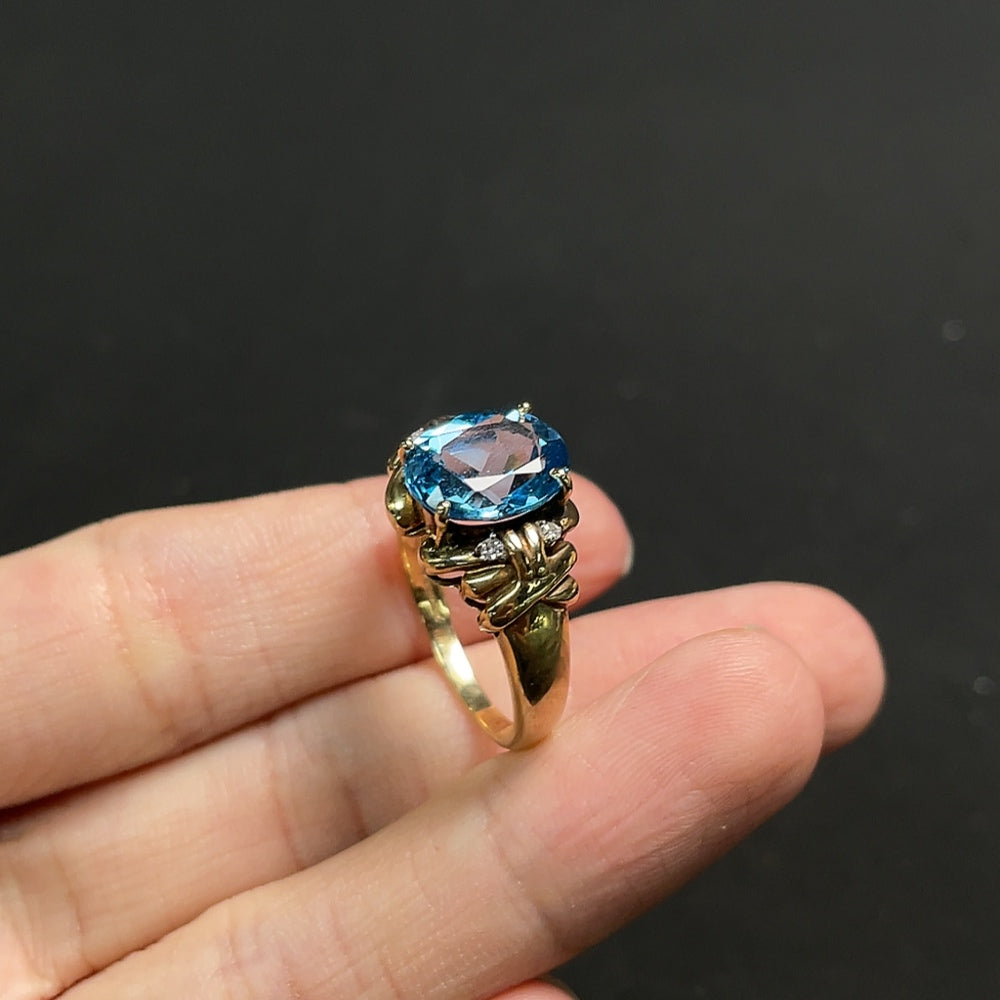 Topaz Ring with Diamond Accents, 9K Gold, Color Origin Undetermined