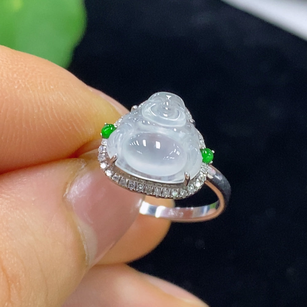 Jadeite ring set in 18k gold with diamond accents, total weight approximately 2.63g, size 15